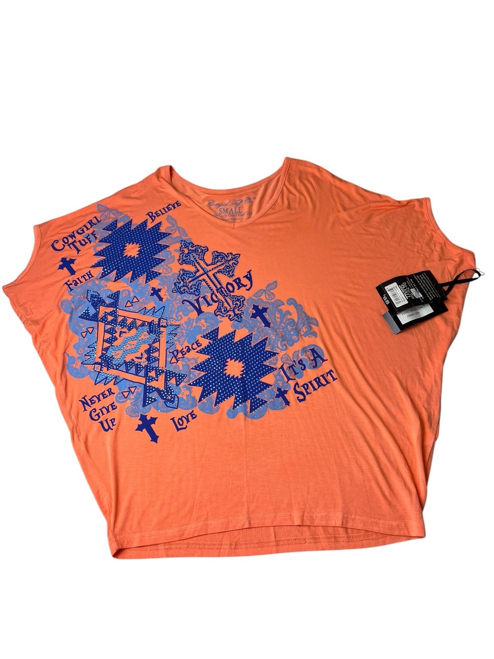 Cowgirl Tuff NWT Small Peachy/Orange Graphic Scoop-Neck Women’s Western Top